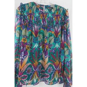 Nicole Miller Floral Cottagecore Blouse Boho Chic Peasant Ruffled Balloon Size L